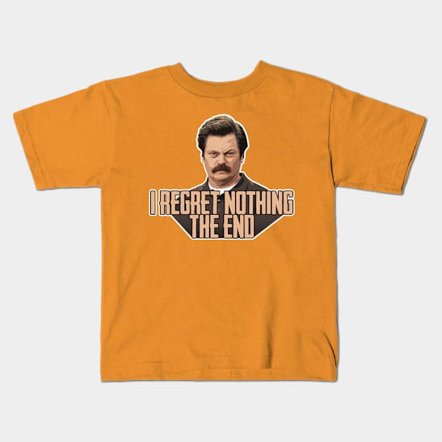 Ron Swanson - I Regret Nothing Kids T-Shirt by hauntedjack